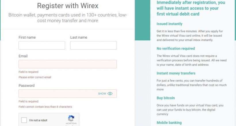 اطلاعات اصلی موردنیاز برای ثبت‌نام wirex